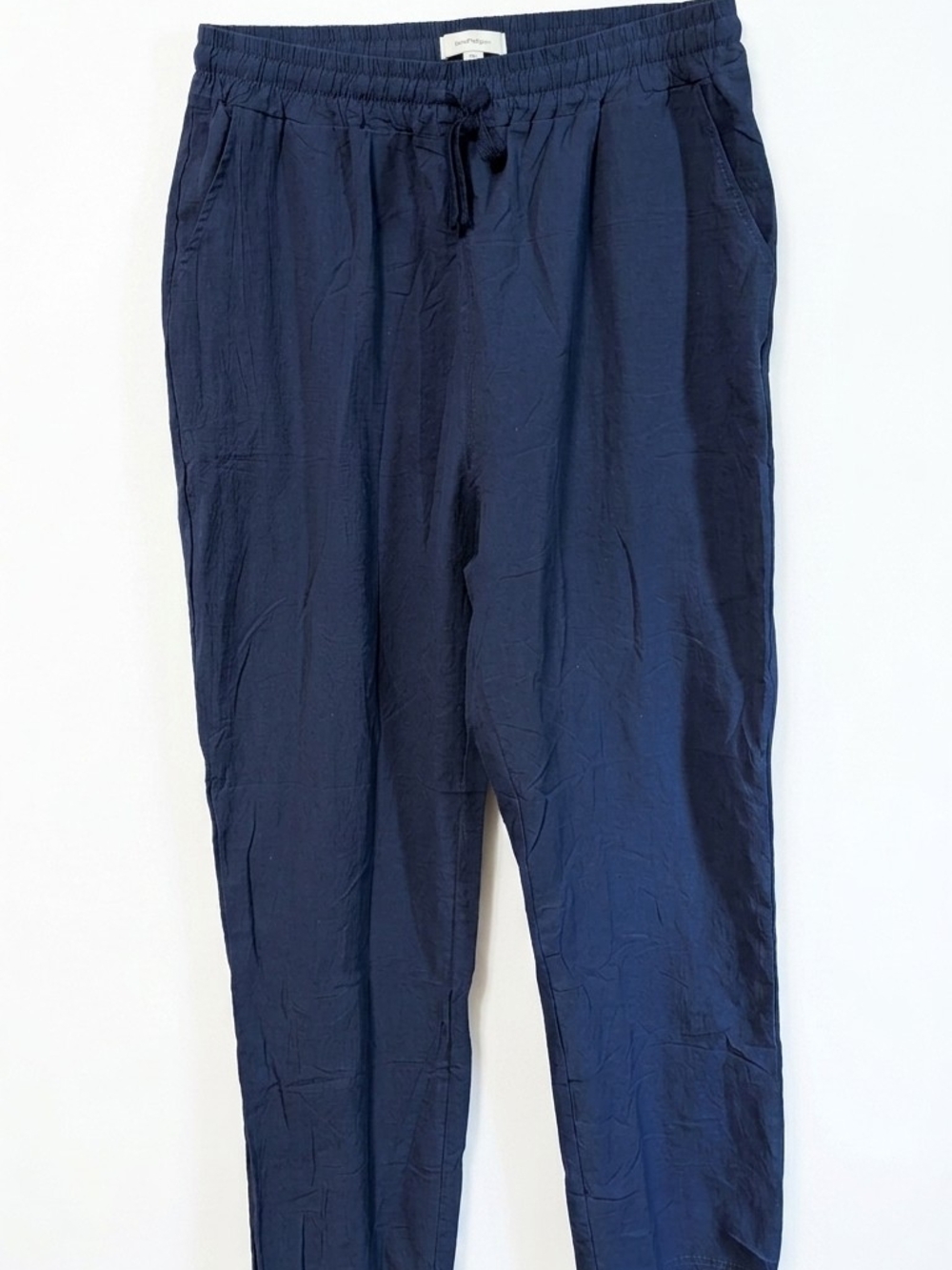 Linen Blend Elastic Drawstring High Rise Relaxed Pants Blue XXXL Plus Size